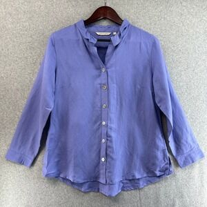 Soft‎ Surroundings Top Galina Blouse Periwinkle Linen Button Down Small Petite